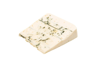 Slice of soft blue cheese with mold isolated