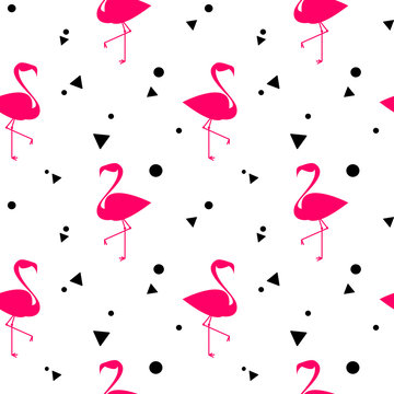 pink flamingos silhouette seamless vector pattern background illustration

