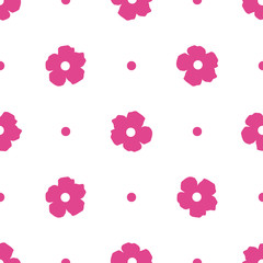 Ditsy background. Floral seamless pattern with cute flowers and polka dot. Vector illustration.  Repeating ornament for print on fabric, textile, paper, gift wrap