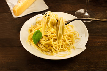 Fork with spaghetti with a place for text