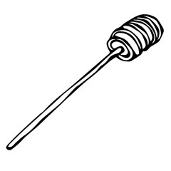 Honey Stick Dipper Sketch. Hand Drawn Vector Illustration Isolated on a White Background.
