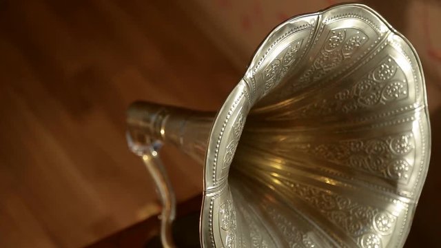 vintage gramophone plays a record