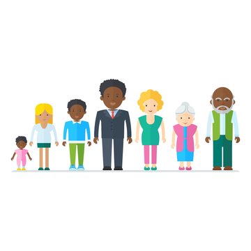Mixed black family. Multicultural ethnic people. Flat vector cartoon illustration. Objects isolated on a white background.