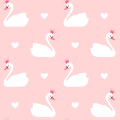 cute lovely princess swan on pink background seamless vector pattern illustration

