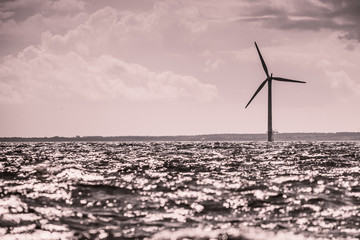 Wind turbines farm in Baltic Sea, Denmark