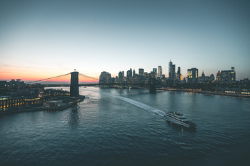 Fototapeta na wymiar Evening Scene around Brooklyn Bridge and Hudson River - New York