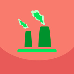 black smoke floating from Multiple smokestack with the sun at evening or morning under yellow sky background (vector)