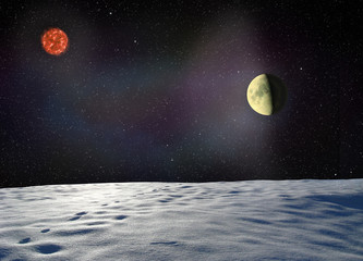 Moon glowing near the surface unknown planet