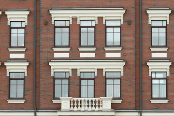 Naklejka premium Old city architecture. Beautiful Red facade of a house. Kiev