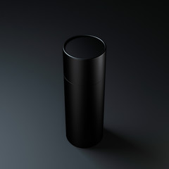 Standing Black paper tube tin can mockup on black, 3d rendering