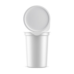 White Plastic Cup with Foil Lid Mockup, Cover top view, Yogurt, 3d rendering