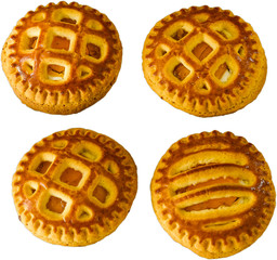 Cookies with dried apricots. Isolated on white background. View from above