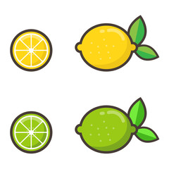 cartoon lemon and lime set