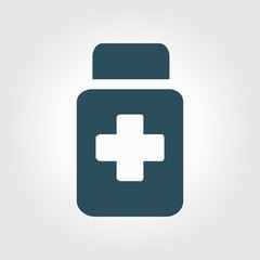 Drugs sign icon. Pack with pills. Flat design style. 