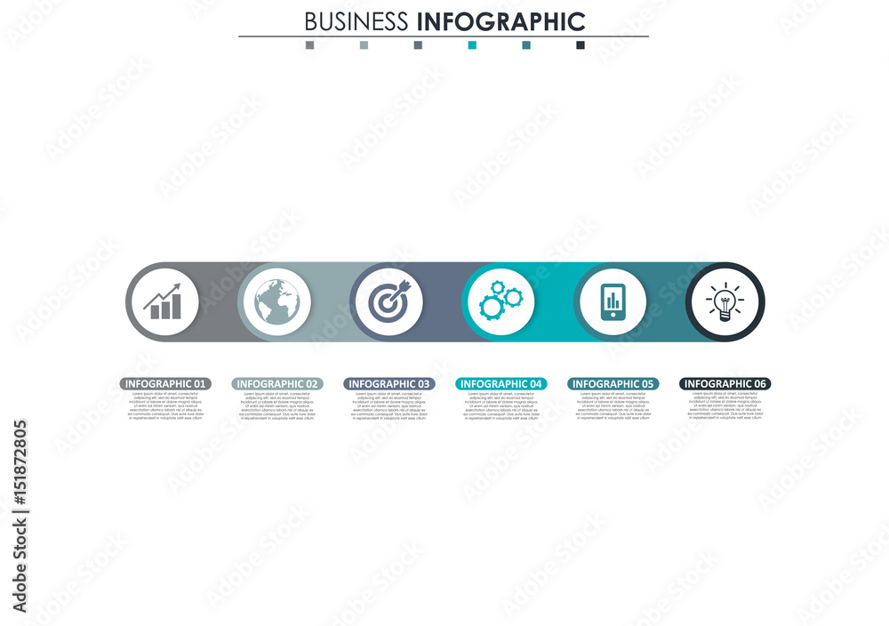 Poster business data visualization. process chart. abstract elements of graph, diagram with 6 steps, option