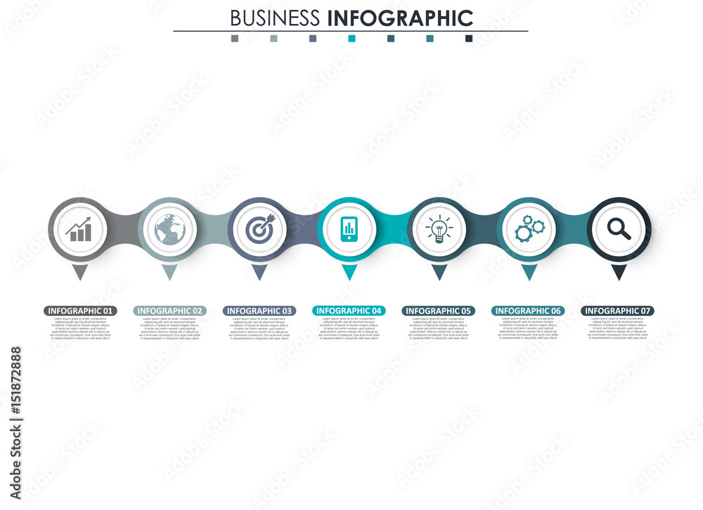 Poster business data visualization. process chart. abstract elements of graph, diagram with 7 steps, option