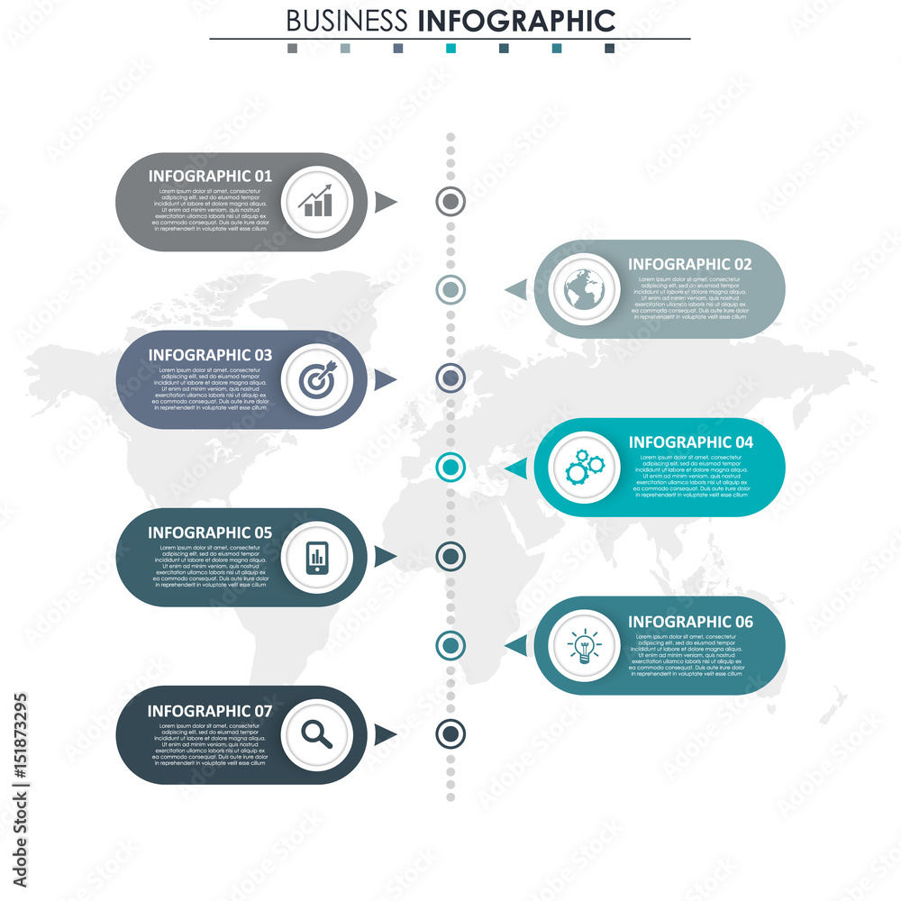 Poster business data visualization. process chart. abstract elements of graph, diagram with 7 steps, option