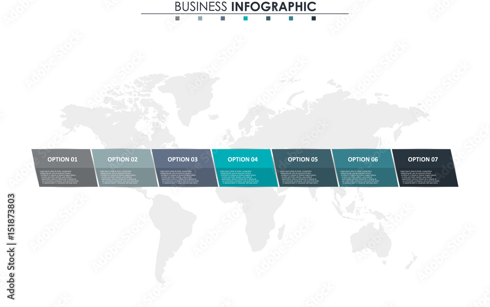 Poster business data visualization. process chart. abstract elements of graph, diagram with 7 steps, option