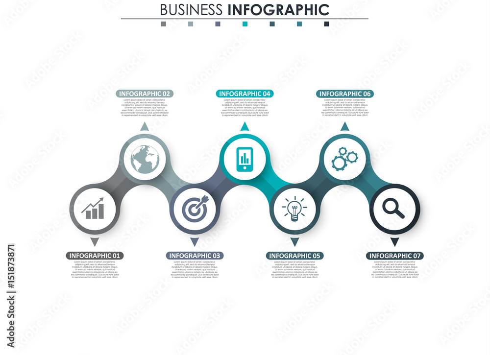 Poster business data visualization. process chart. abstract elements of graph, diagram with 7 steps, option