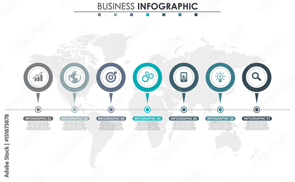 Poster business data visualization. process chart. abstract elements of graph, diagram with 7 steps, option