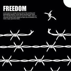 barbed wire where one of the knots flies to freedom