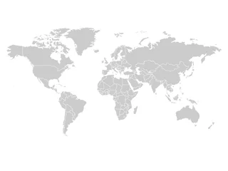 Foto op Canvas Wereldkaart in grijze kleur op witte achtergrond. Hoge detail lege politieke kaart. Vectorillustratie met gelabeld samengesteld pad van elk land. © pyty