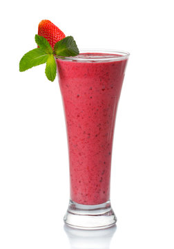 Fresh Strawberry Smoothie With Mint Isolated