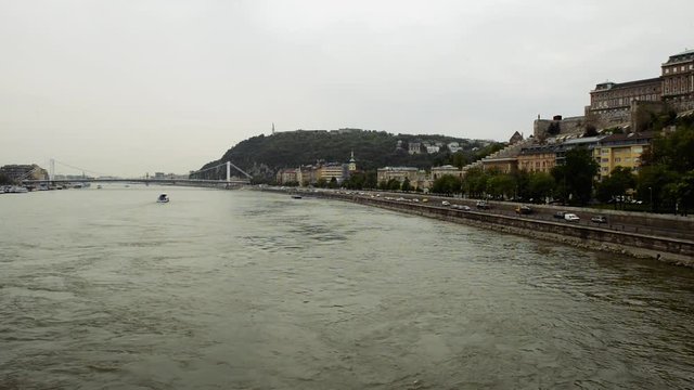 view from the bridge on the Danube river and gellert hill in Budapest