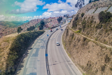Autopista (highway) between La Paz and El Alto, Bolivia