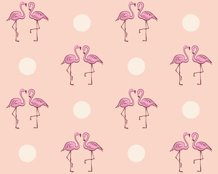 Seamless pattern with pink flamingos. Tropical print.