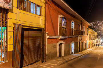  Night view of a street in a historical center of La Paz, Bolivia
