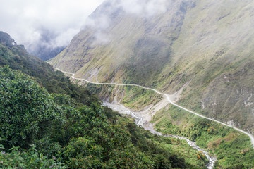 Dangrous road in Yungas mountains, Bolivia
