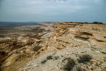 The break at the edge of the plateau of Ustyurt, cliffs, chinks, Kazakhstan