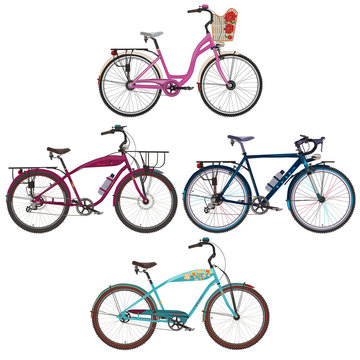 Vector set of city bikes in flat style.