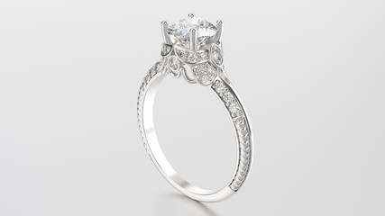 3D illustration gold silver ring with diamonds