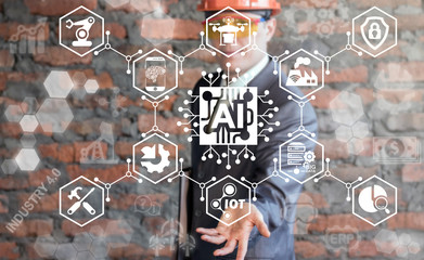 Artificial Intelligence Microchip Industry 4.0 integration Computing Concept. Smart industrial nano...