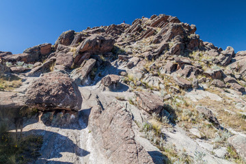 Rugged rocks at Horca del Inca, ancient astronomical observatory in Copacabana, Bolivia.