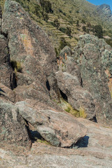Rugged rocks at Horca del Inca, ancient astronomical observatory in Copacabana, Bolivia.