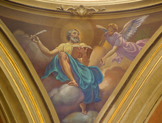 TURIN, ITALY - MARCH 13, 2017: The fresco of St. Matthew the Evangelist in cupola of Church Chiesa...
