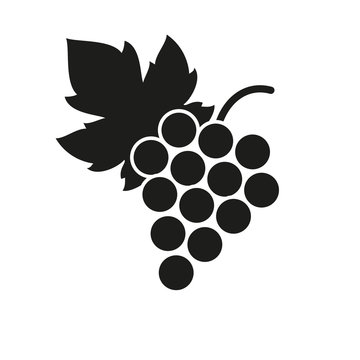 Bunch of grapes with leaf flat icon on the white background.