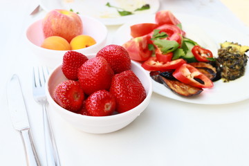 Breakfast - fresh strawberries on table