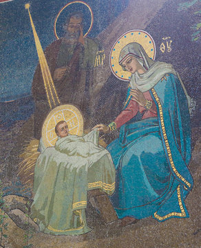 Mosaic of Nativity Scene at Christmas