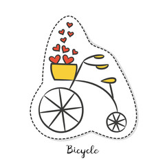 Fototapeta na wymiar Cartoon sticker with vintage bicycle on white background.