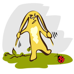 Cartoon cute rabbit on grass