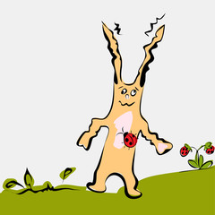 Cartoon cute rabbit on grass