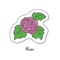 Cartoon sticker with rose on white background.