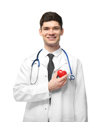 Handsome young cardiologist on white background