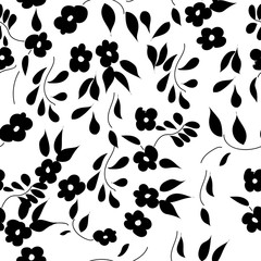 Fototapeta premium Seamless vector pattern of hand drawn flowers and leaves. Tropical background.