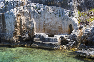 Flooded ancient Lycian city as a result of the earthquake city. Near the city of Simena in the vicinity of Kekova Turkey.

