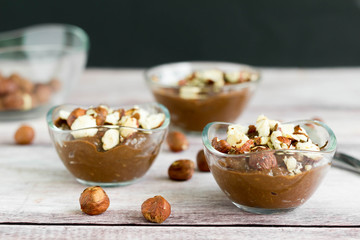 Avocado chocolate pudding with hazelnut